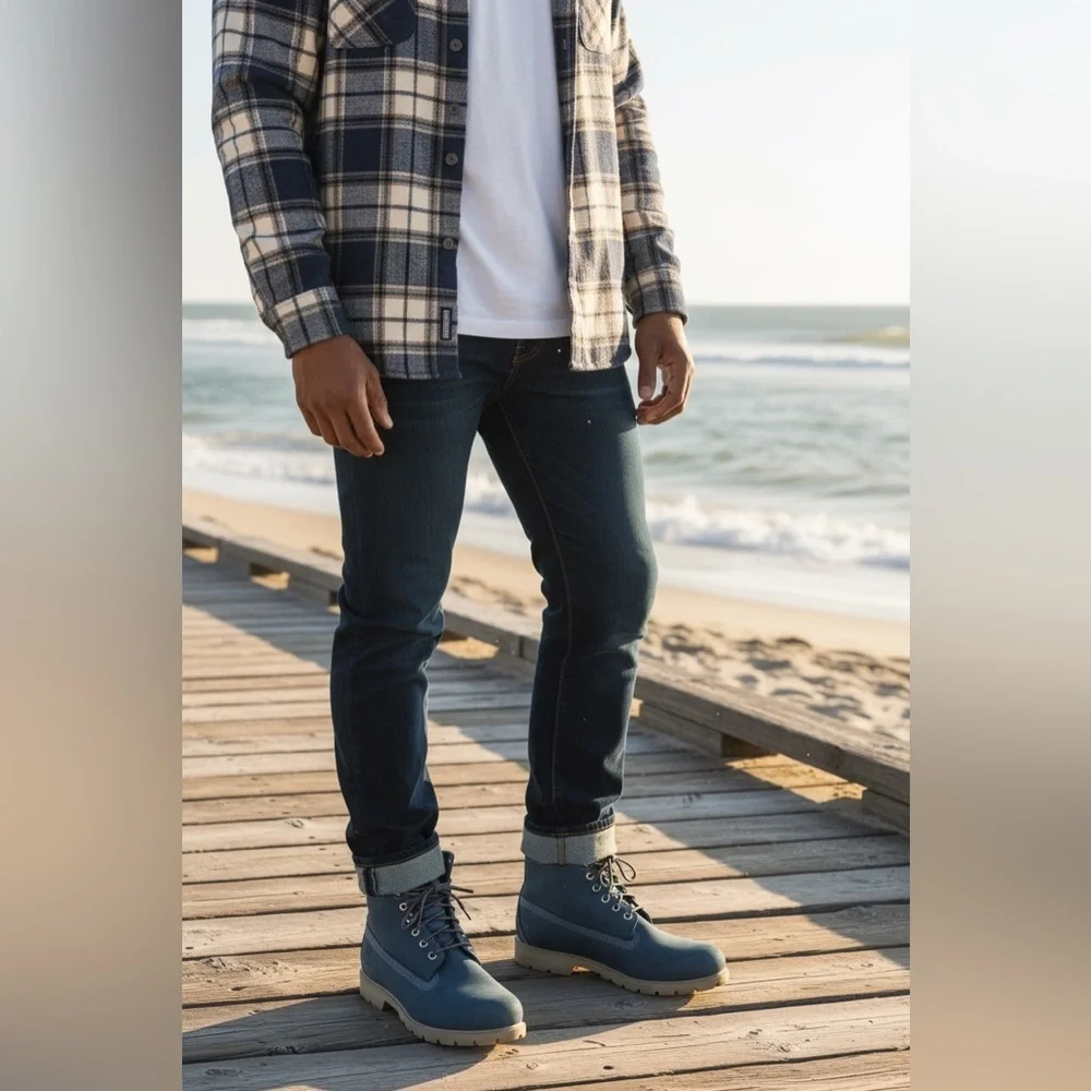Timberland Premium 6-Inch Waterproof Boots in a blue suede colorway size 13